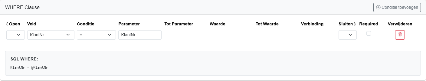 WHERE-conditie met parameter KlantNr