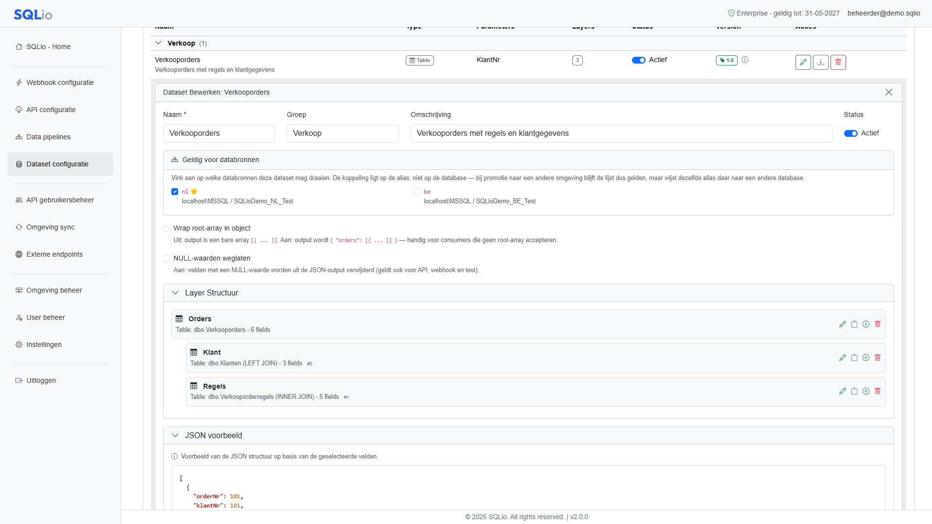 Dataset in bewerking met layers en JSON voorbeeld