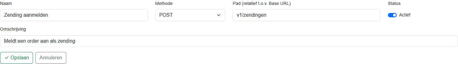 Nieuw endpoint Zending aanmelden