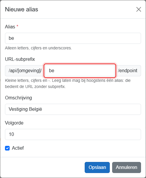 Nieuwe alias be met subprefix be