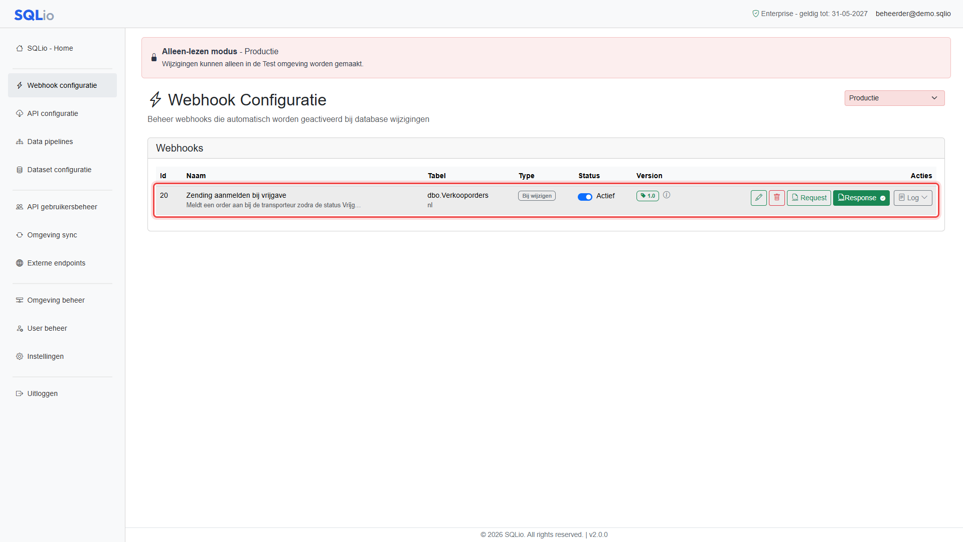 Webhook in productie geactiveerd