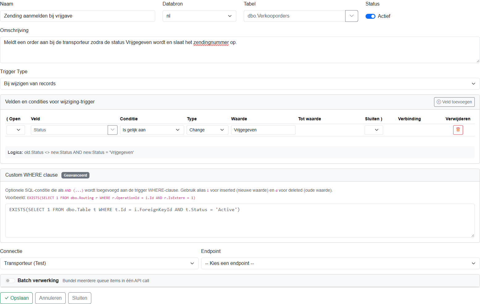Webhook met trigger en conditie